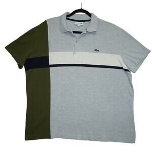 Lacoste Slim Fit Colorblock Polo Shirt – Size XXL – Gray/Olive/White – Tunisia